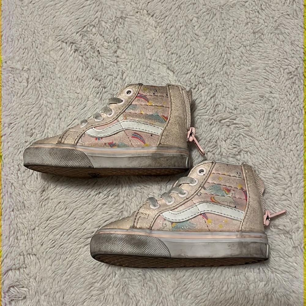Pink unicorn high top vans size 4